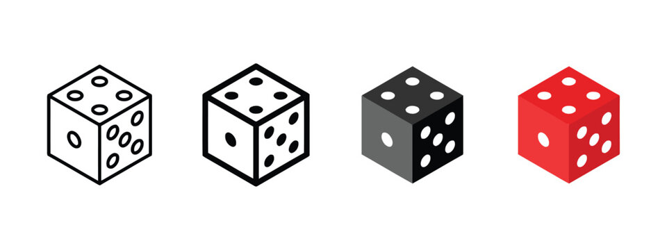 Set of dice icons showing different sides and styles.