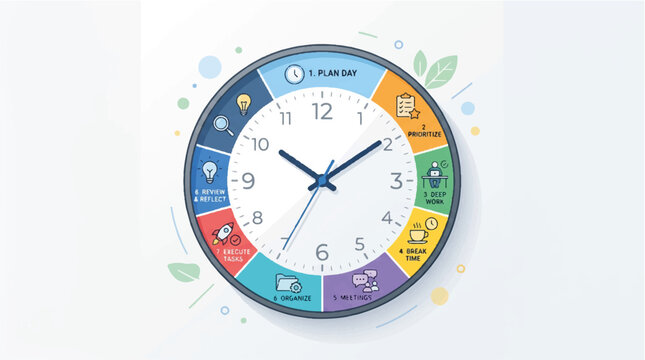 Sustainable development goals clock, UN SDG icons, eco-friendly vector illustration, circular economy concept