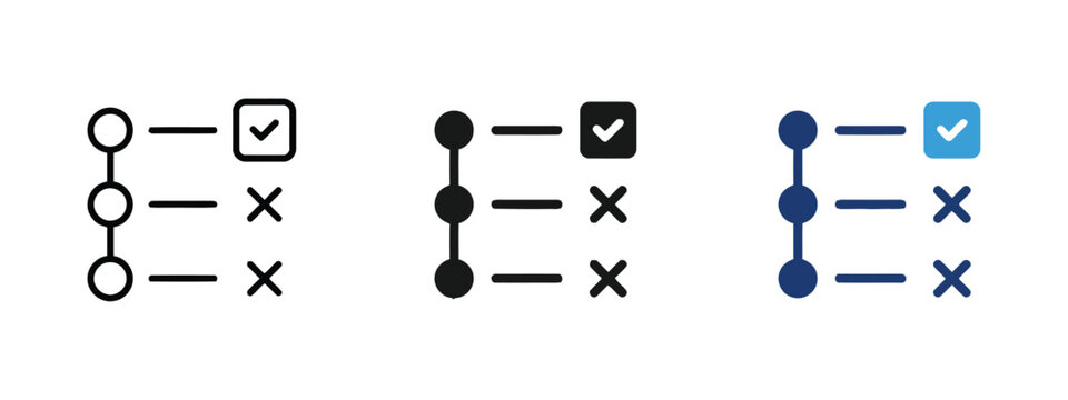 Checklist icons with progress indicators and status marks.