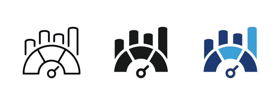 Speedometer and bar graph icons indicating performance and progress.