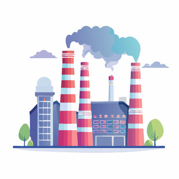 Industrial Factory with Smokestacks Emitting Smoke