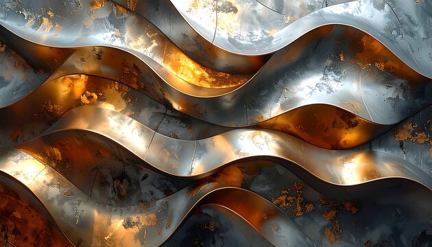 Abstract metallic wavy pattern with warm golden and cool silver tones