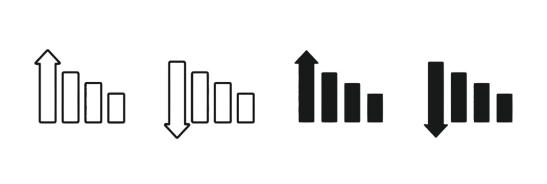 Bar graph icons showing upward and downward trends with arrows.