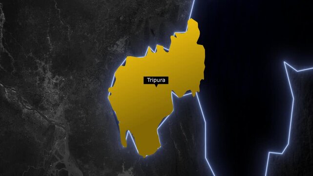 tripura map animation, india state highlight, location marker, geographic boundary, cartography motion graphics