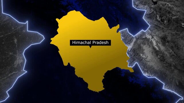 himachal pradesh map animation, india state highlight, location marker, geographic boundary, cartography motion graphics