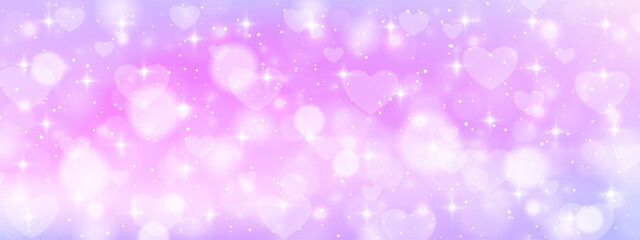 Obraz premium Pastel pink and purple magical heart bokeh background