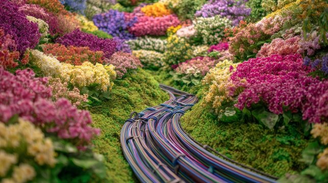 Garden of flowers made from electric cables