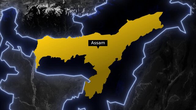 assam map animation, india state highlight, geographic territory effect, regional border visualization, political map display