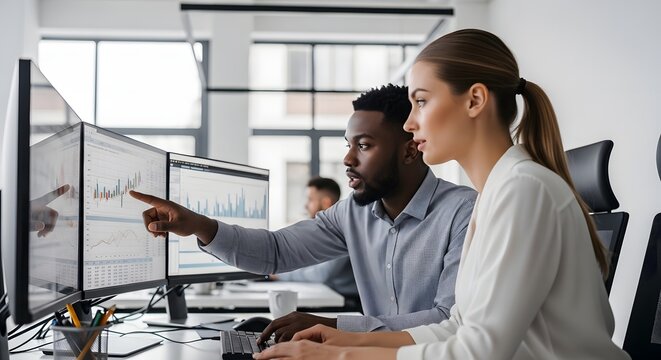 Diverse team analyzing financial data and business strategy