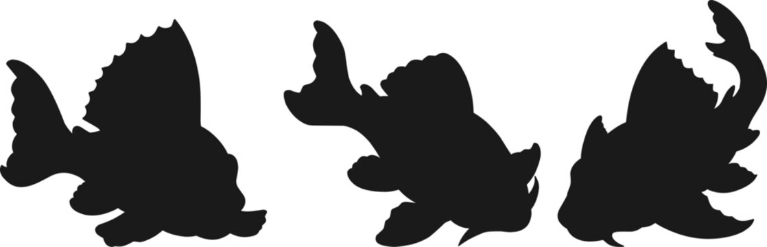 Sailfin catfish silhouettes set. Invasive species suckermouth catfish or Plecostomus in different poses.icons of tropical scavenger fish