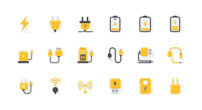 Collection of various electrical power icons.