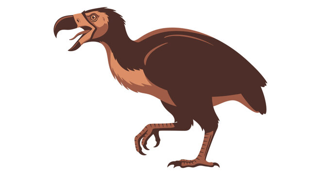Illustration of a prehistoric giant bird walking with its beak open