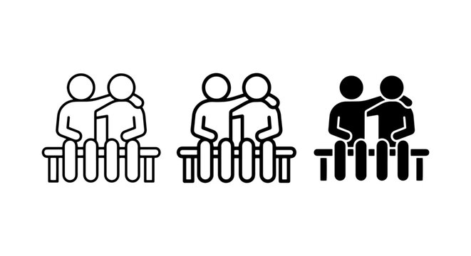 vector icons of people sitting on benches in different group sizes and arrangements