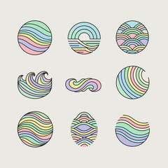 Obraz premium Set of Abstract Circular and Oval Wave and Swirl Designs.