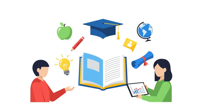Education and Learning Concept with Students and Symbols.