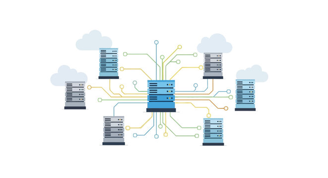 Central Server Connected to Multiple Cloud Servers and Data Centers.