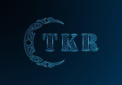 Low poly letter logo TKR design. TKR letter logo low poly vector design on blue color gradient background. TKR logo low poly design