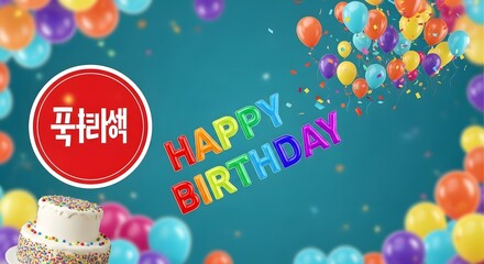 Naklejka premium Festive happy birthday celebration balloons cake joyful wishes for a special day