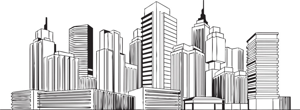 Urban cityscape with modern skyscrapers and tall buildings