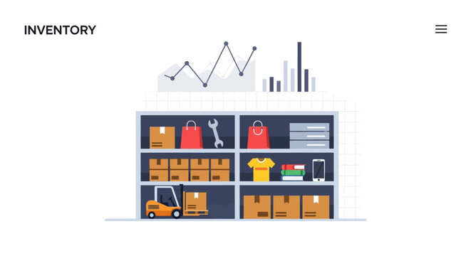 Warehouse Inventory Management System with Forklift and Shelving.