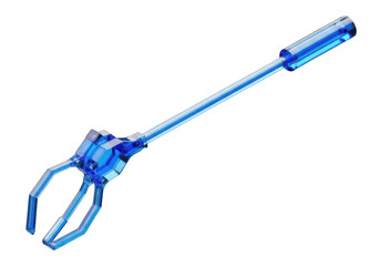Fototapeta premium Blue mechanical claw reaching tool for grabbing objects isolated on white Isolated png