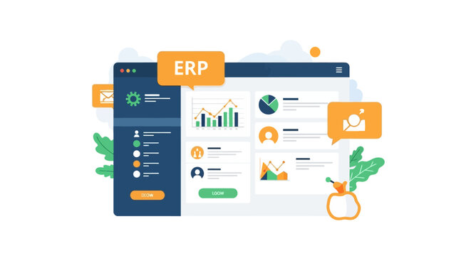 Enterprise Resource Planning System Interface Dashboard Illustration.