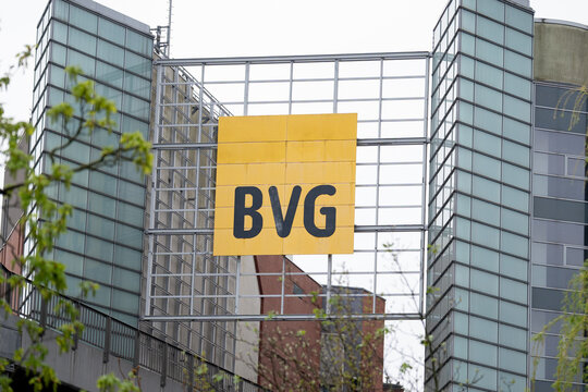 BVG Berliner Verkehrsbetriebe logo sign. Public transport company in the capital city of Berlin, operating the city&rsquo;s tram, bus and U-Bahn underground networks on April 21, 2026 in Berlin, Germany.
