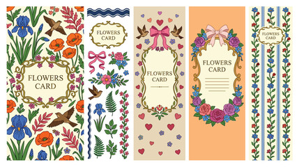 Floral greeting card templates with birds and flowers design bundle. © Ojufa