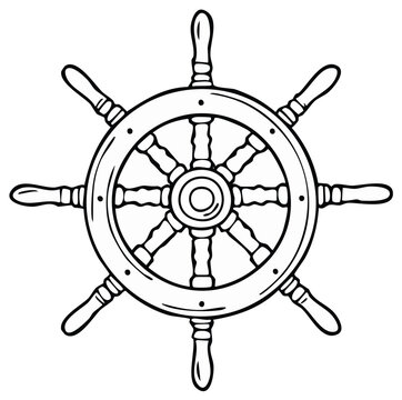 Classic wooden ship's steering wheel, nautical navigation control, maritime symbol of direction and leadership
