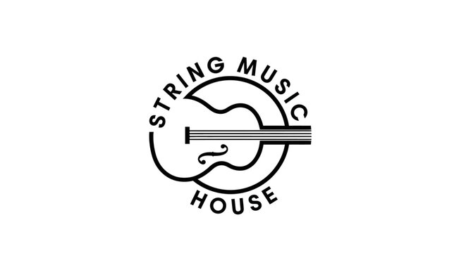 Minimalist guitar logo for music services isolated on white background