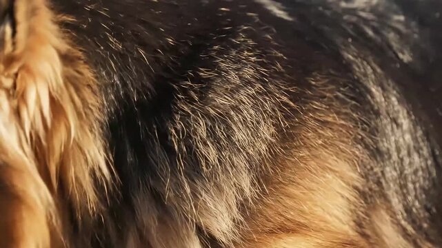 Detailed Macro Shot of German Shepherd Dog Fur and Coat Texture