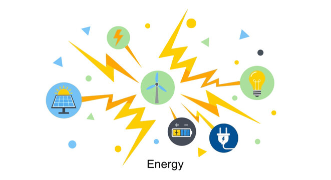 Energy concept with lightning bolts icons.