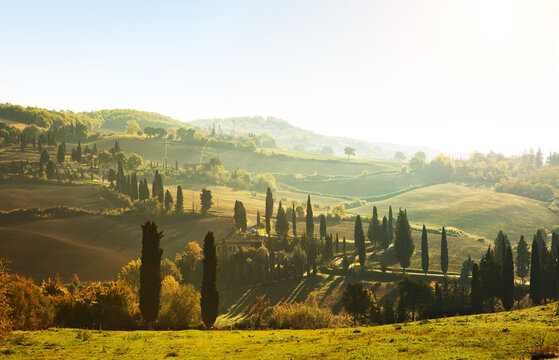 Picturesque view of  Tuscan countryside in late autumn, Italy.