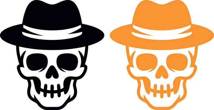 Skull wearing a hat with fedora style illustration