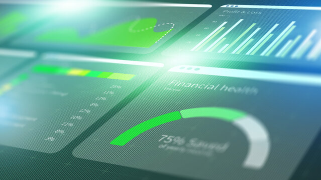 Digital business chart shows data and analysis using AI technology in an office setting