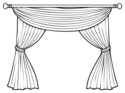 Elegant window curtains and valance with a rod in a simple vector illustration