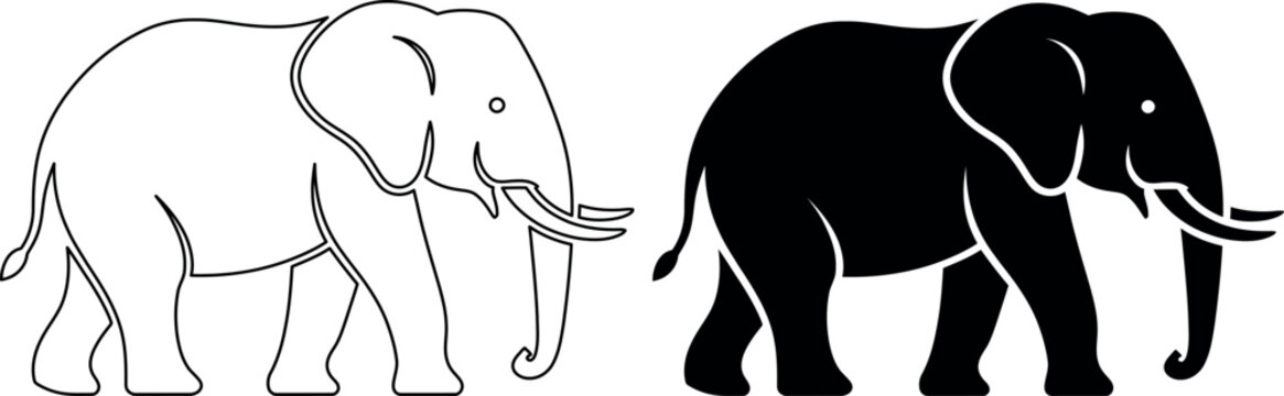 Two elephants walking side by side in simple line art style