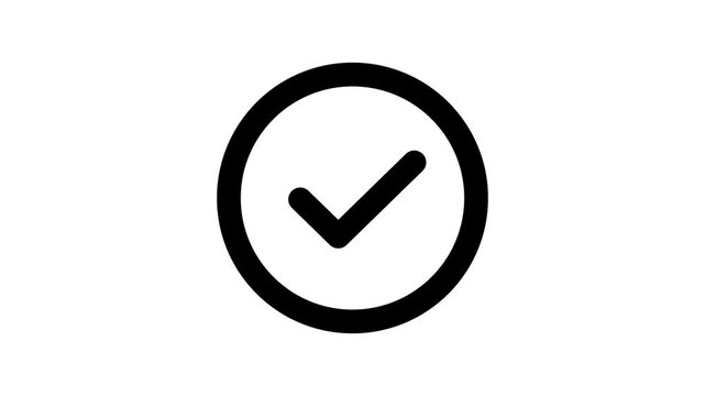 Minimalist animation checkmark icon 4k video appearing inside a circle for task completion and success confirmation. Animated icon on white background