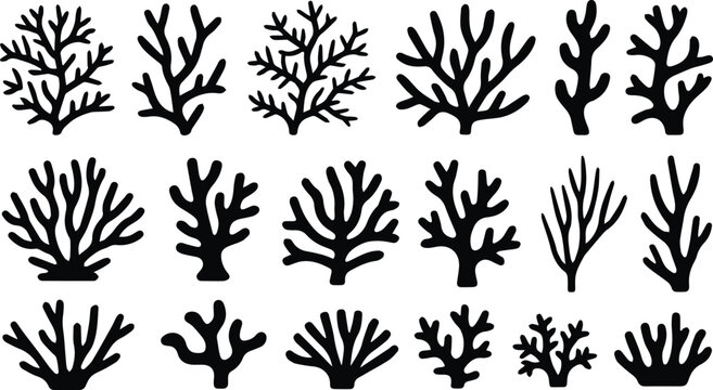 Coral silhouette collection for marine icons