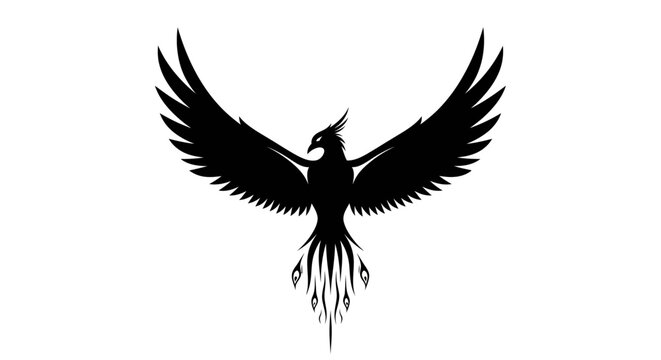 Black silhouette of a phoenix bird.