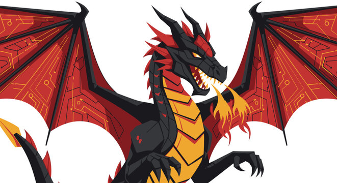 Vibrant dragon illustration fantasy creature with fiery breath and wings