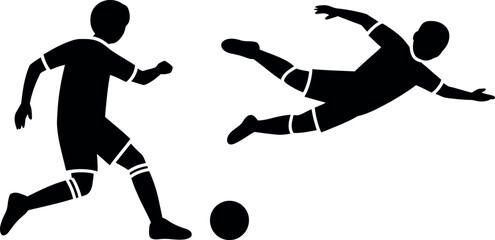 Soccer player kicking ball while defender slides to tackle in action © Raton