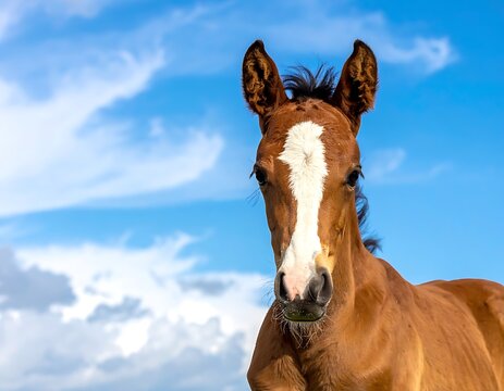 Brown Horse with White Marking Face.