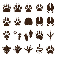 Collection of assorted animal paw prints and track icons with wildlife © Bro