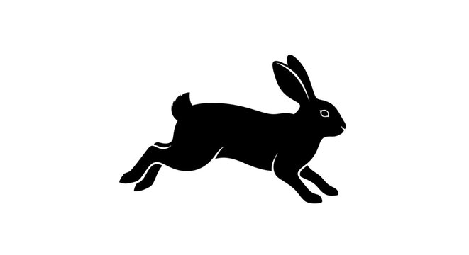 Black silhouette of running rabbit.