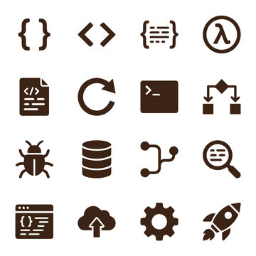 Modern software development and cloud computing icon set with software