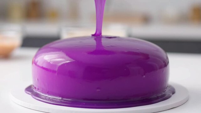 Purple glaze on cake dessert.