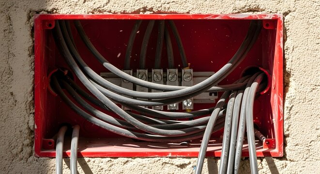 Electrical junction box with wiring and circuit breakers
