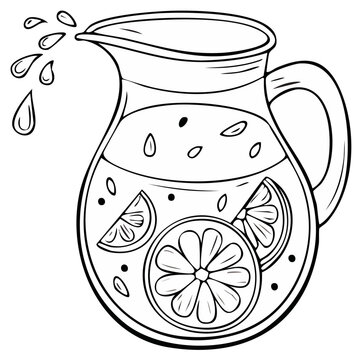 Refreshing Citrus Drink in a Pitcher with Slices and Splashing Liquid Hand Drawn Illustration