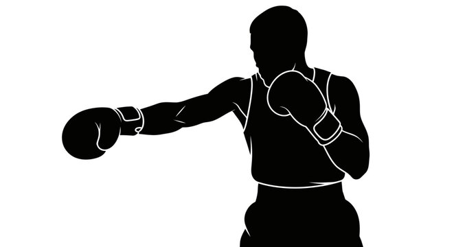 Boxer in Fighting Stance Silhouette.